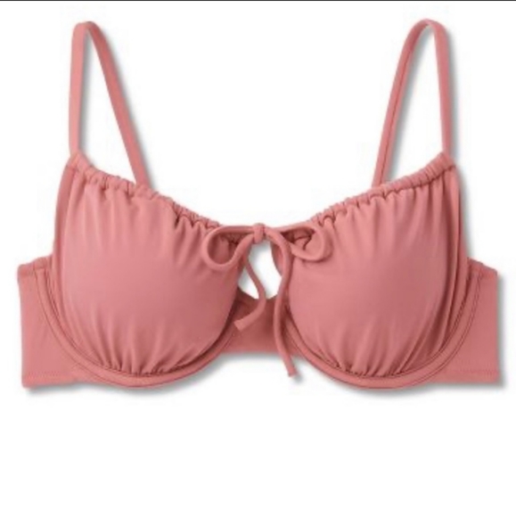 NWT Shade & Shore Shirred Bralette Bikini Top Soft Mauve 38 D - Picture 2 of 9
